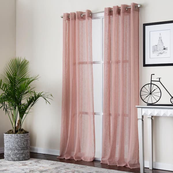 Natco Payton 52 in. W x 63 in. L Polyester Semi-Sheer Window Panel in Pink