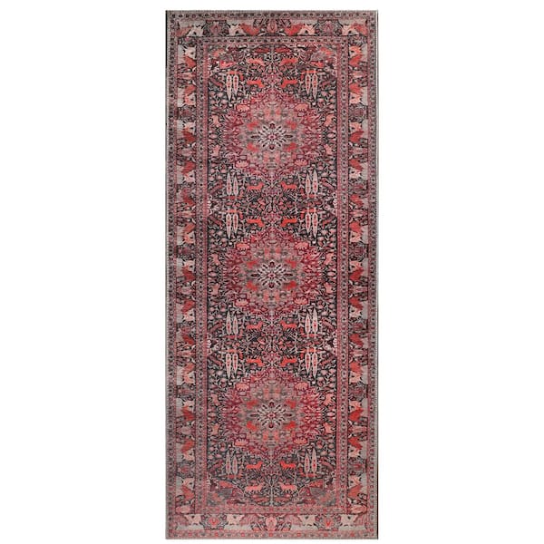 SUPERIOR Copley Garnet Red 2 ft. 6 in. x 7 ft. 6 in. Oriental Medallion Modern Polyester Area Rug