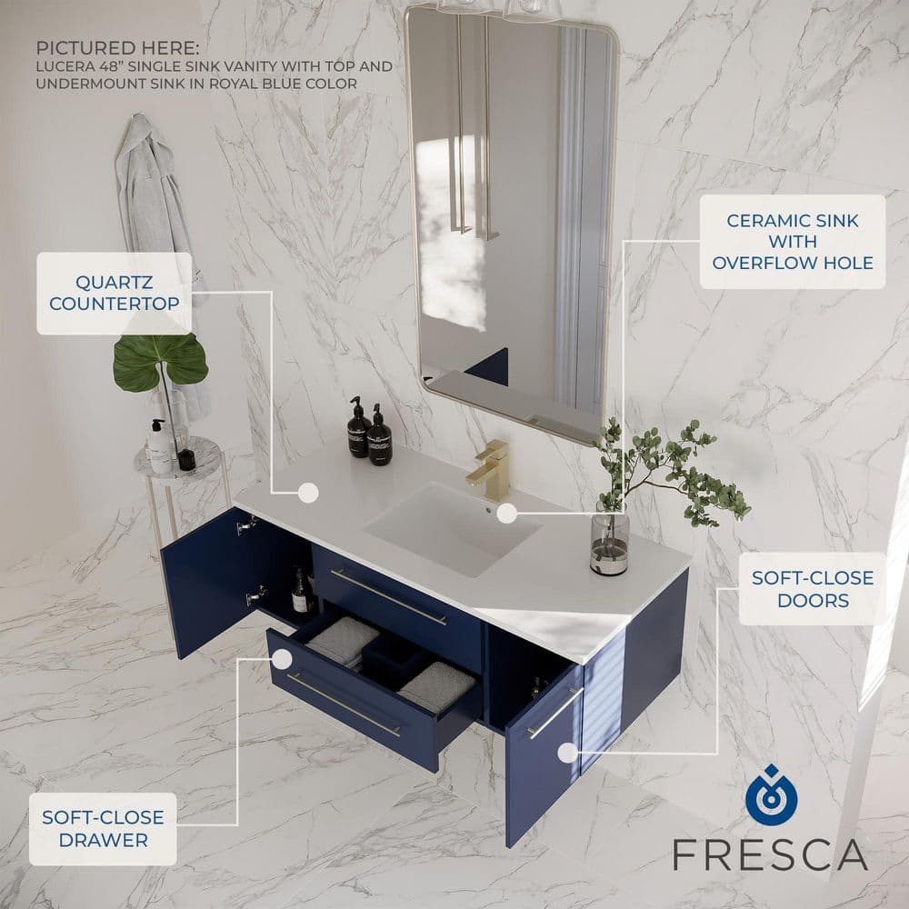 Gray Solid Wood and MDF Wall Mount Vanity with Quartz Stone Top