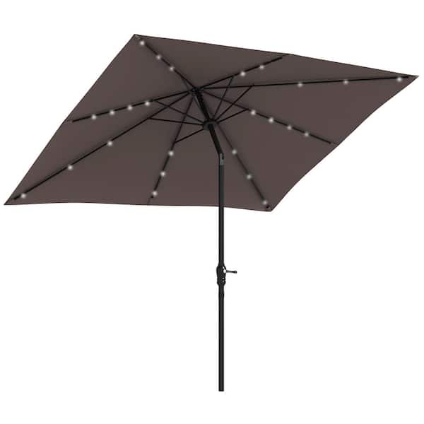 Siavonce 9 ft. x 7 ft. Solar Umbrella, LED Lighted Patio Umbrella for Table with Tilt and Crank, Outdoor Umbrella for Garden, Tan