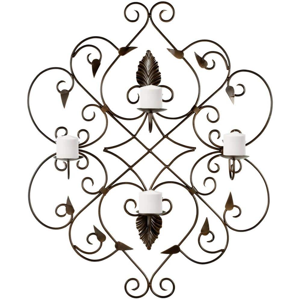Contemporary Black Iron Ivy and Leaf Votive Wall Sconce