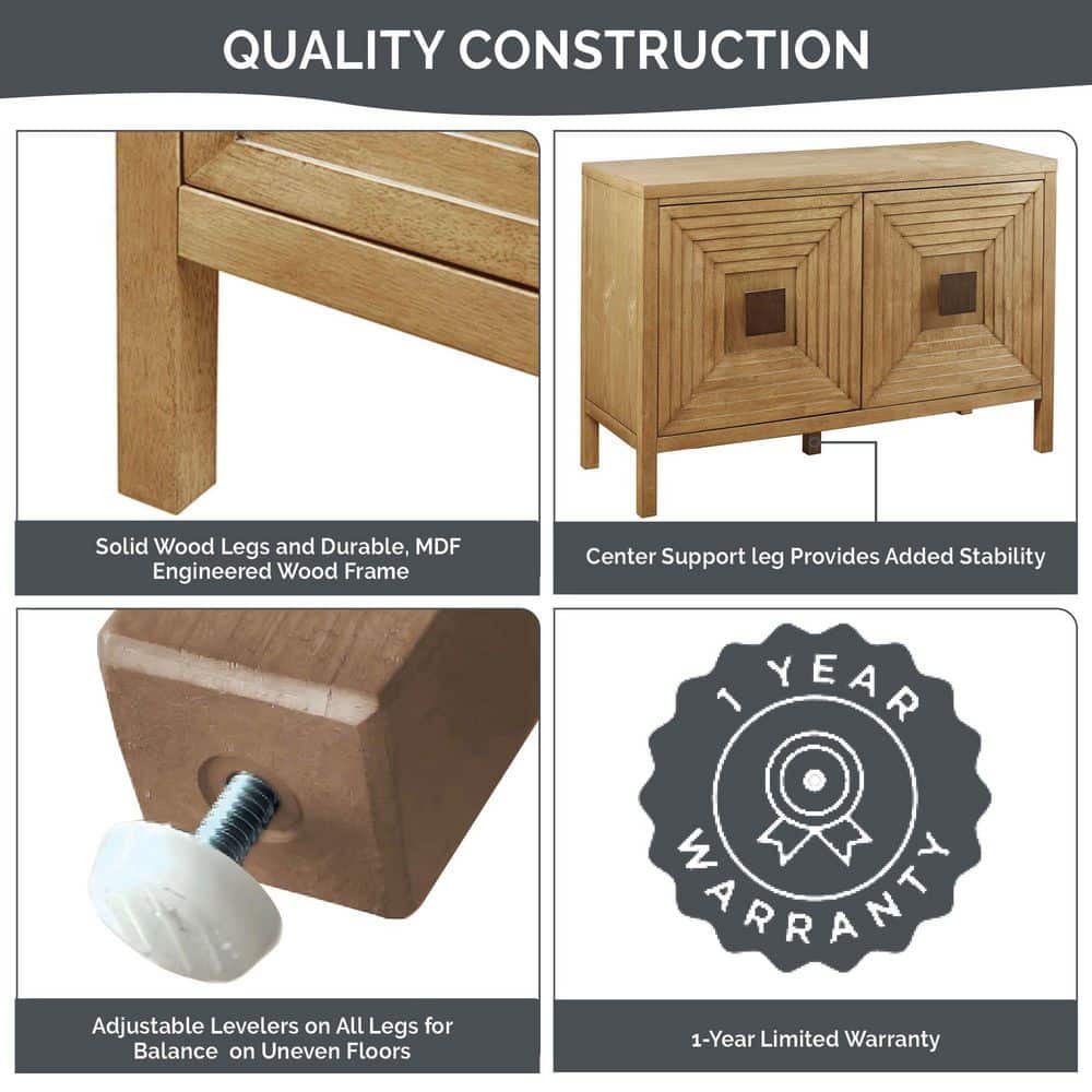 Natural Wood 2-Door Accent Cabinet with Adjustable Shelves