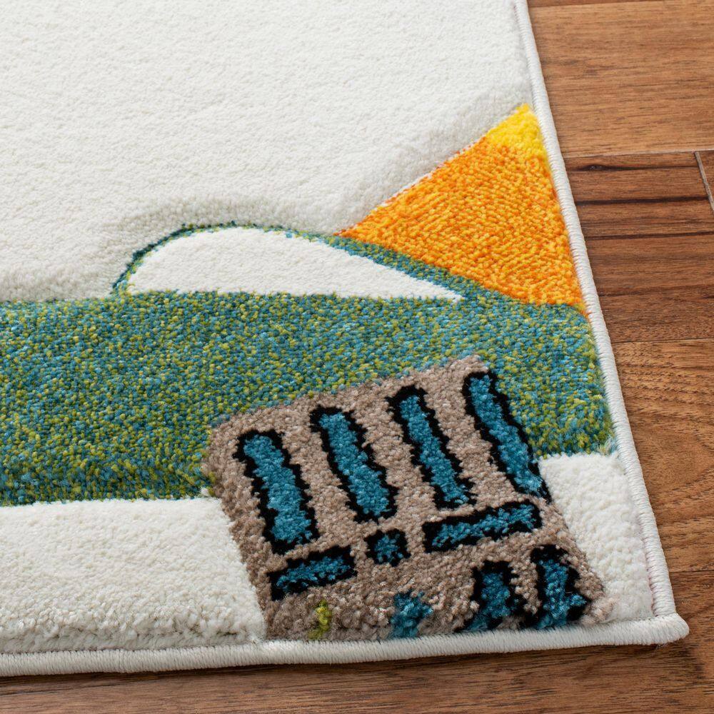 Ivory and Blue Airplane Kids Rectangular Rug, 4' x 6'