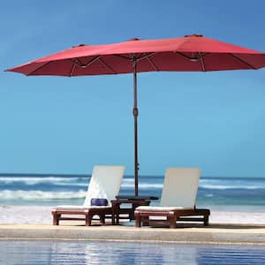 15 ft. Large Sun Umbrellas with Base Included, Double Sided Umbrella for Outside Patio Rectangular in Red