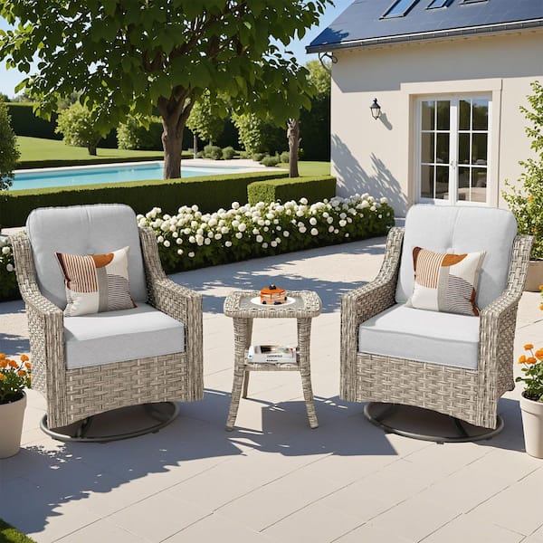 XIZZI Evolve 3-Piece Wicker Outdoor Rocking Chair Set with Gray Cushions