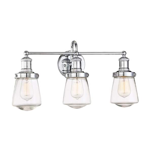 Designers Fountain - Taylor 22.75 in. 3-Light Chrome Industrial Vanity Light with Clear Glass Shades