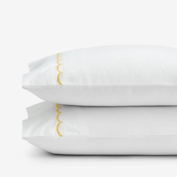 The Company Store Legends Hotel Embroidered Scallop Yellow Geometric Cotton Percale King Pillowcase (Set of 2)