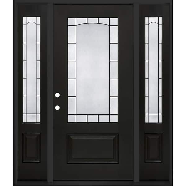Regency 68 in. x 80 in. 3/4L Empire Decorative Glass RHIS Onyx Mahogany Fiberglass Prehung Front Door w/14in-SLs4-9/16