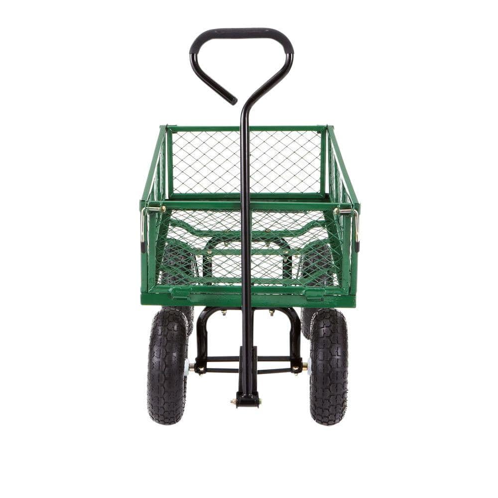 Green Steel Mesh Garden Cart with Removable Sides