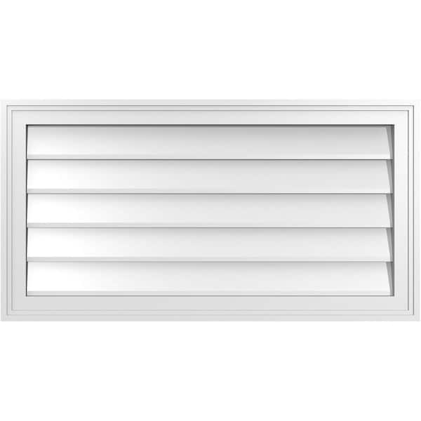 Ekena Millwork 34" x 18" Vertical Surface Mount PVC Gable Vent: Non-Functional with Brickmould Frame