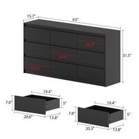 9-Drawer Black Wood Dresser Modern Style 31.5 in. H x 63 in. W x 15.7 in. D