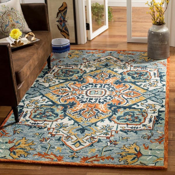 Aspen Blue/Rust 7 ft. x 7 ft. Square Floral Area Rug