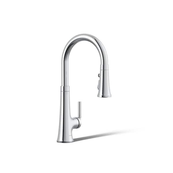 KOHLER Tone Single Handle Pull Down Sprayer Kitchen Faucet in Polished Chrome