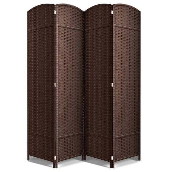 4-Panel Room Divider 6 ft. Tall, Extra Wide Double Hinged Privacy Screen Panels, Partition Room Dividers, Brown Solid
