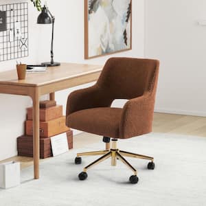 Stain Resistant Boucle Fabric Upholstered Adjustable Height Office Vanity Swivel Task Chair with Wheels in Rust Orange