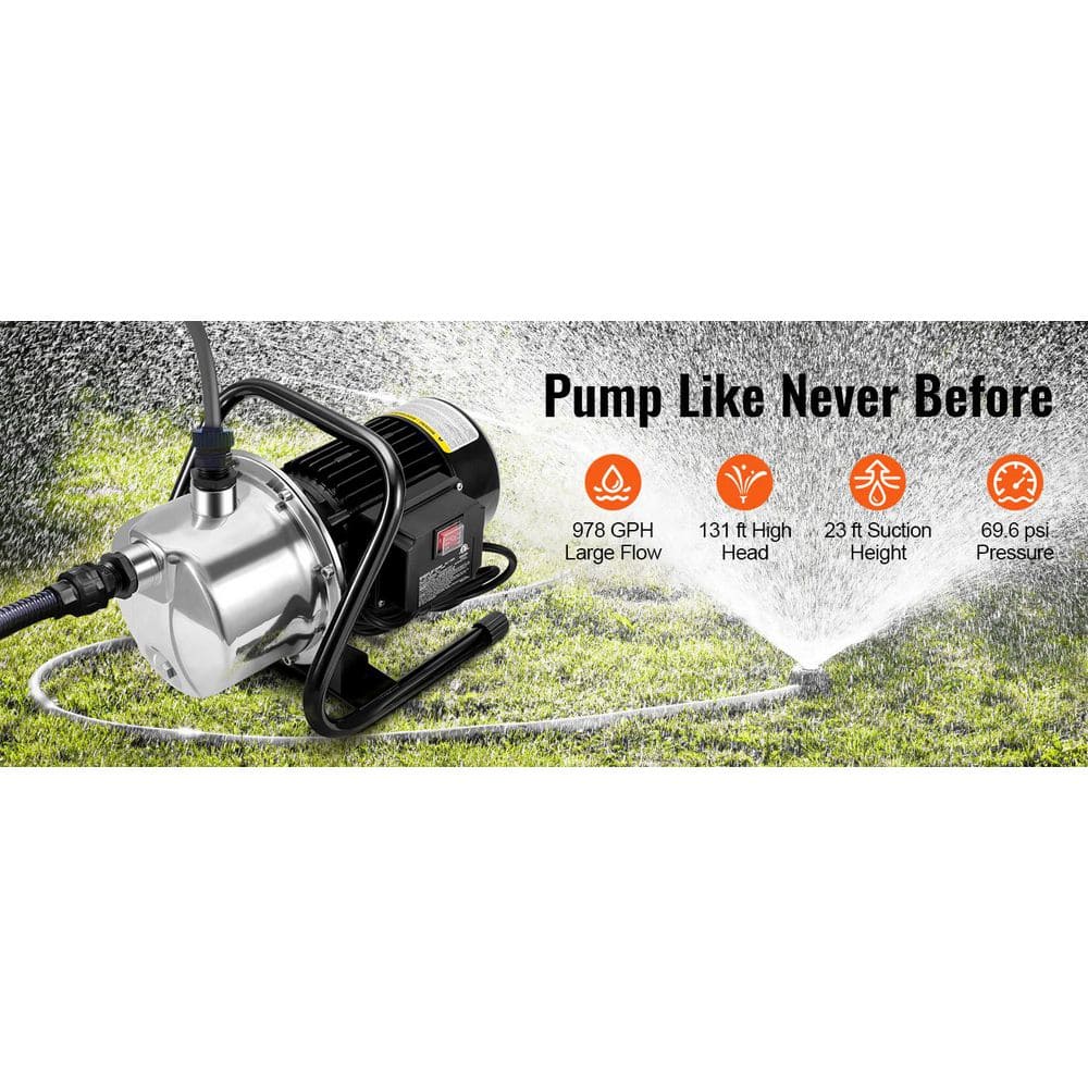 1.1HP Stainless Steel Portable Shallow Well Pump for Garden Irrigation