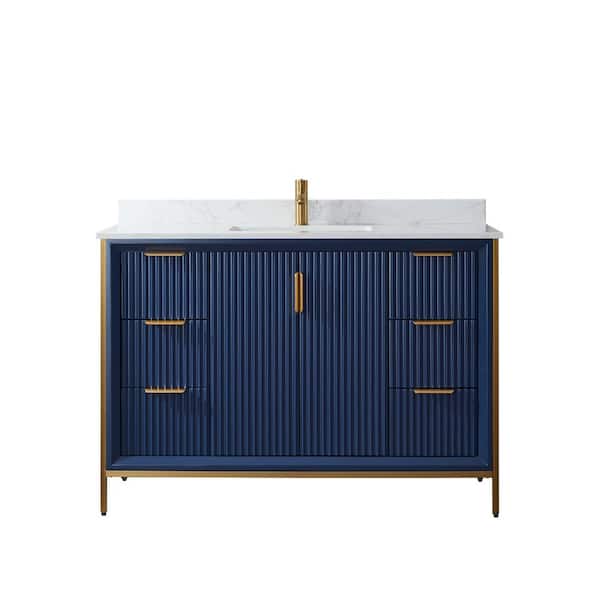 ROSWELL 48 in. W x 22 in. D x 33.8 in. H Bath Vanity in Royal Blue with White Stone Composite Countertop without Mirror