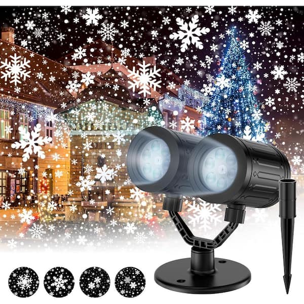 Dual-Head Christmas Snowflake Projector Light, IP65 Waterproof Christmas LED Projector Light Outside w/ 180° Rotation