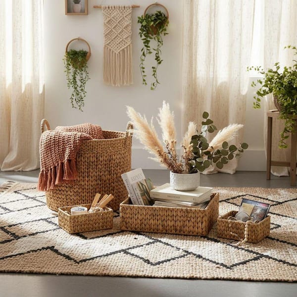 Brown 8 in. x 3 in. Wicker Decorative Basket (Set of 3) LINBQ459