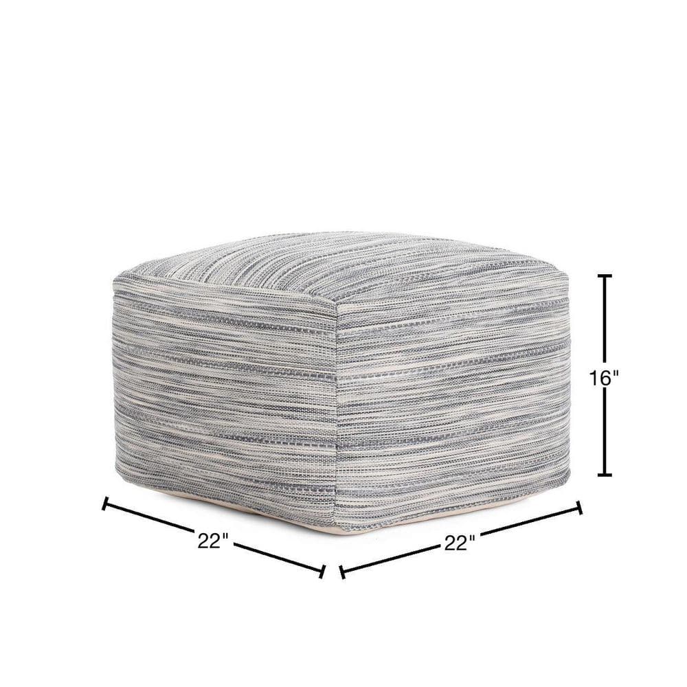 Gray and Blue Cotton Polyester Square Pouf Ottoman