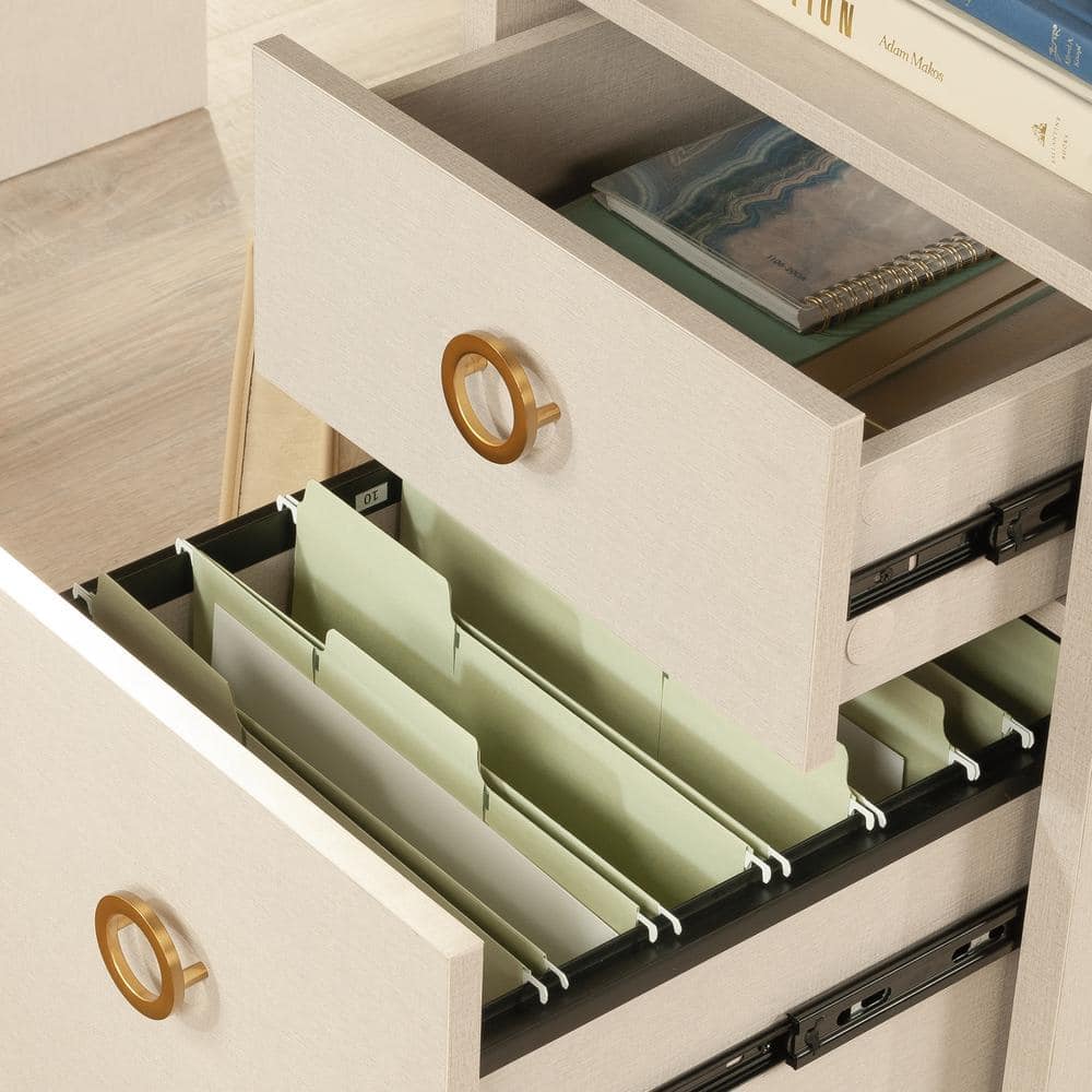 White Wood L-Shaped Corner Desk with Drawer and Filing Cabinet