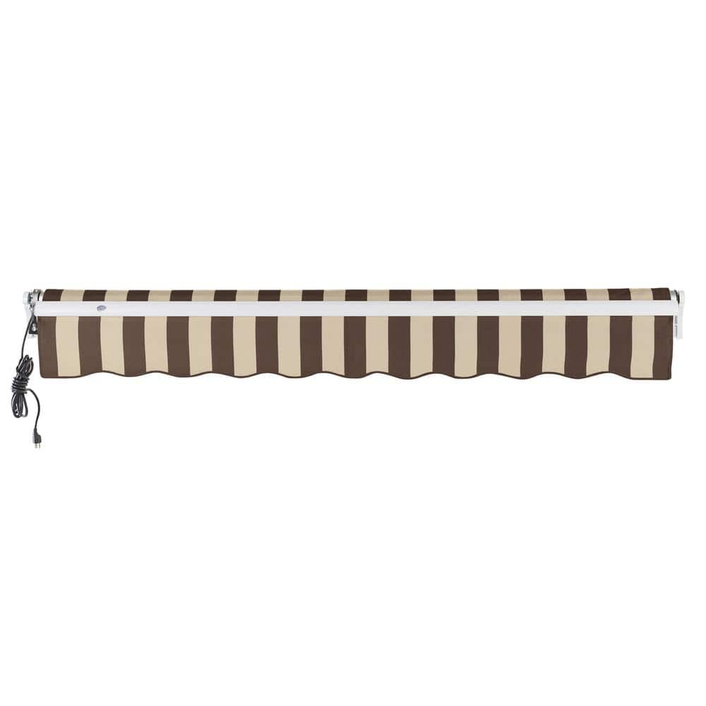 8' x 6.5' Brown and Tan Stripe Motorized Patio Awning