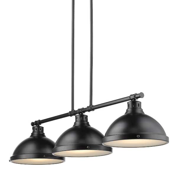 Golden Lighting - Duncan 3-Light Black Pendant with Matte Black Shade