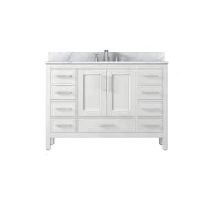 48 in. W x 22 in. D x 35 in. H Freestanding Bath Vanity in Matte White with White Natural Marble Top