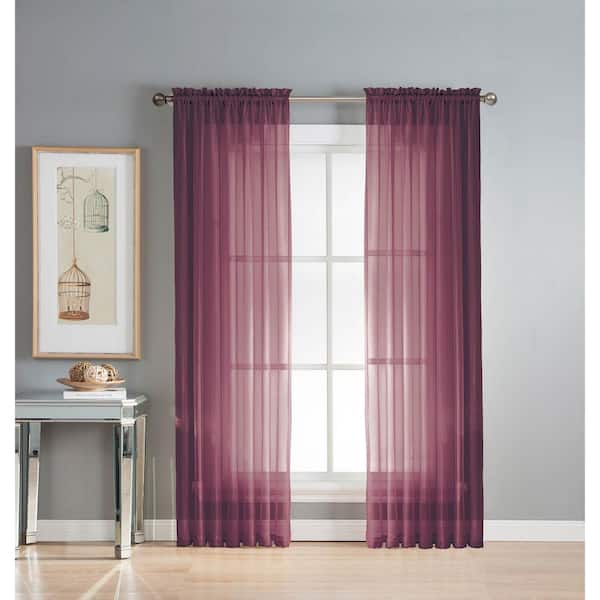 Window Elements Sheer Diamond Sheer 56 in. W x 63 in. L Rod Pocket Extra Wide Curtain Panel in Plum