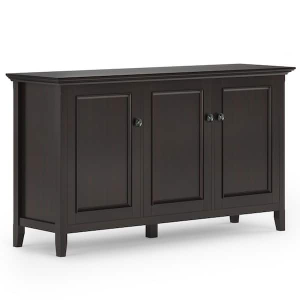 Amherst Solid Wood 60 in. Wide Transitional Wide 3-Door Storage Cabinet in Hickory Brown