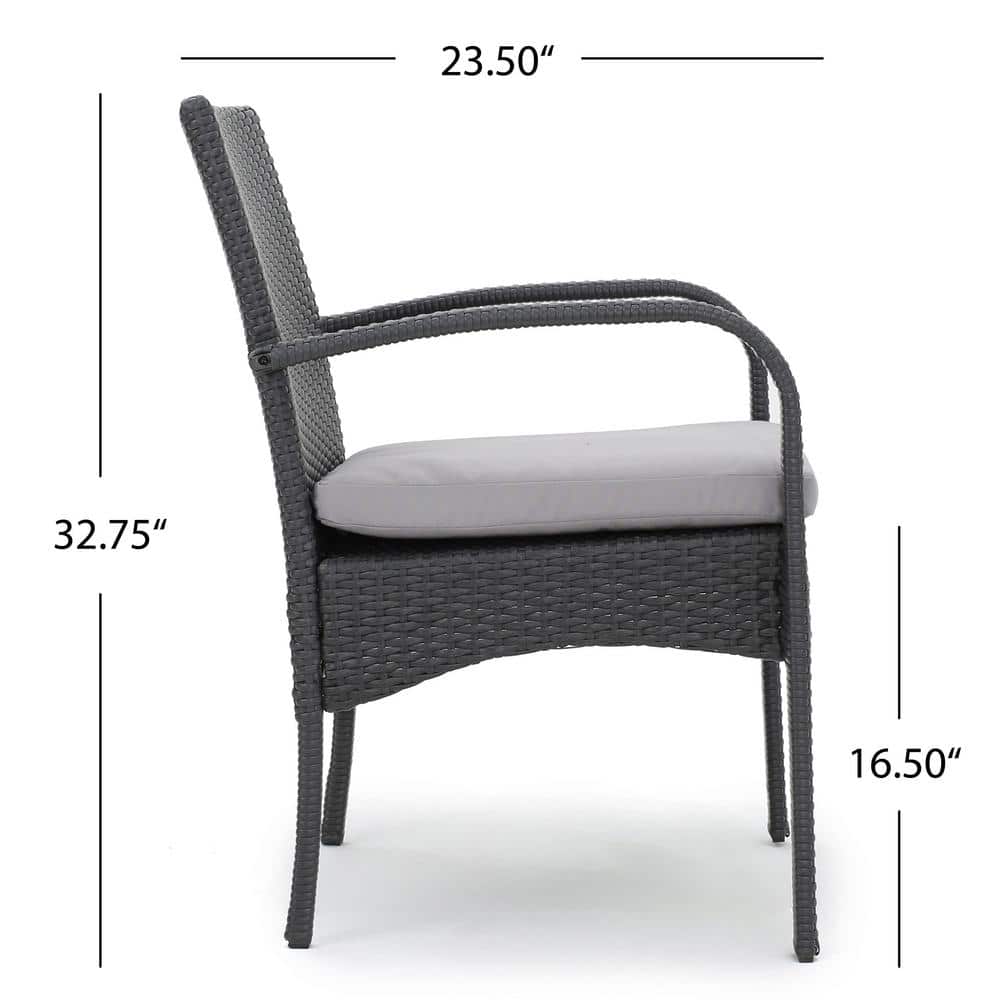 Gray Iron and Wicker 5-Piece Outdoor Dining Set with Cushions