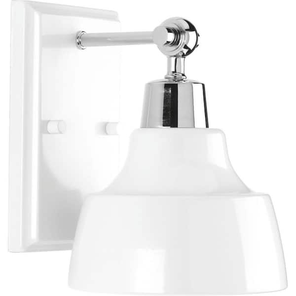 Bramlett Collection 1-Light Polished Chrome White Metal Shade Coastal Bath Vanity Light
