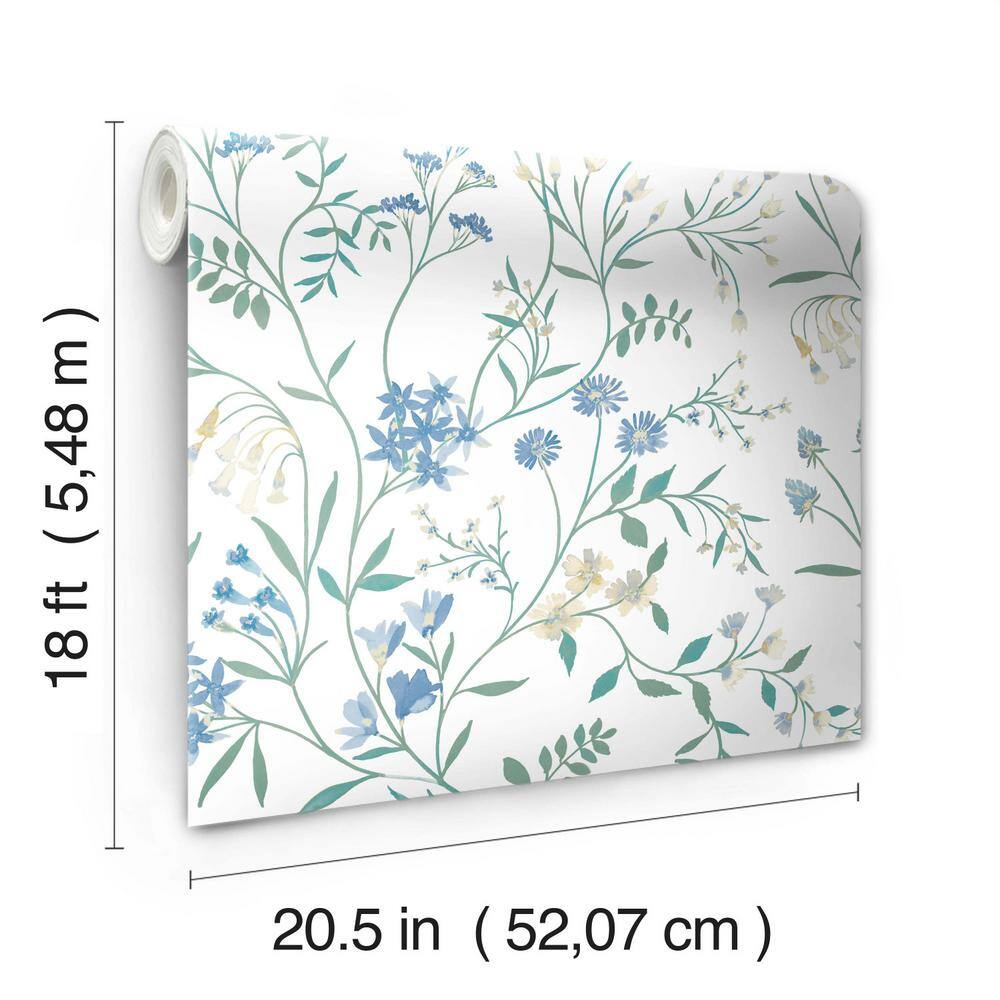 White and Blue Floral Self-Adhesive Peel and Stick Wallpaper Roll