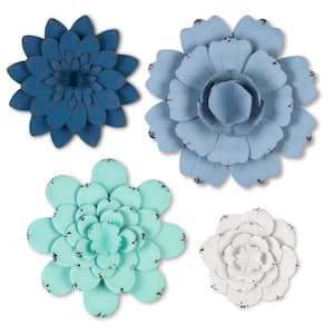 Blue Metal Flowers (Set of 4)