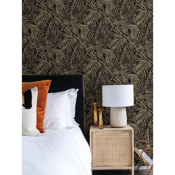 Yumi Black Palm Leaf Wallpaper