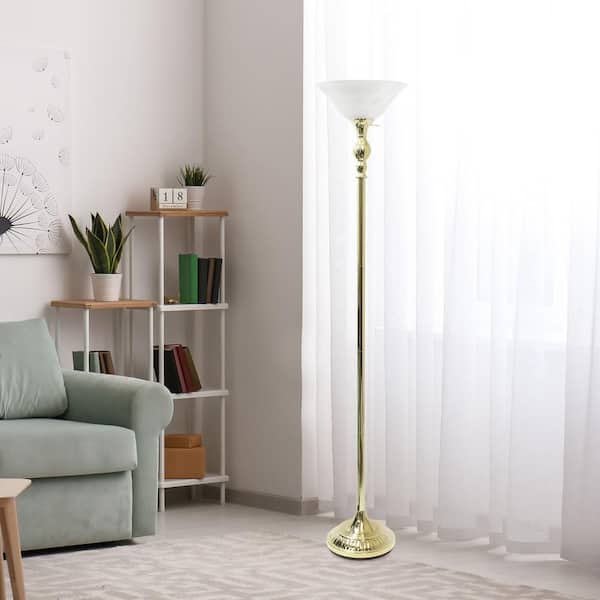 71" inch Floor Lamp Modern Light White Shade Standing Gold Base Home Decorative 