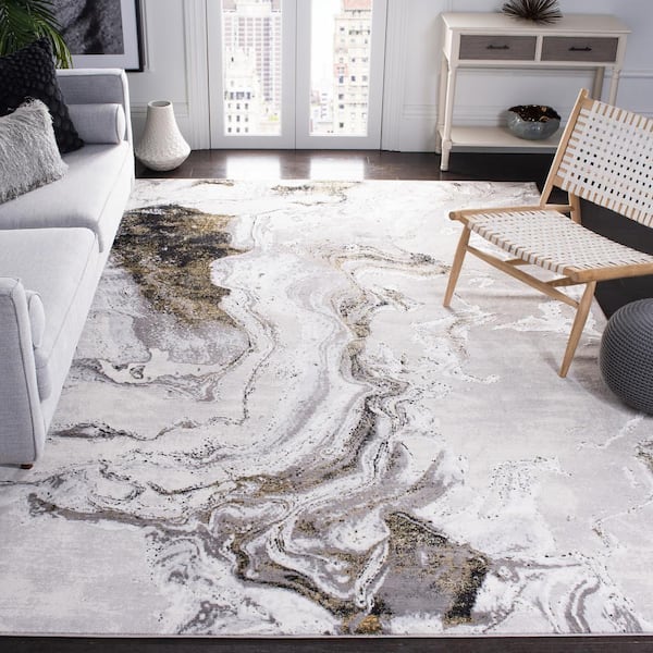 Amelia Gray/Gold 9 ft. x 12 ft. Abstract Striped Area Rug