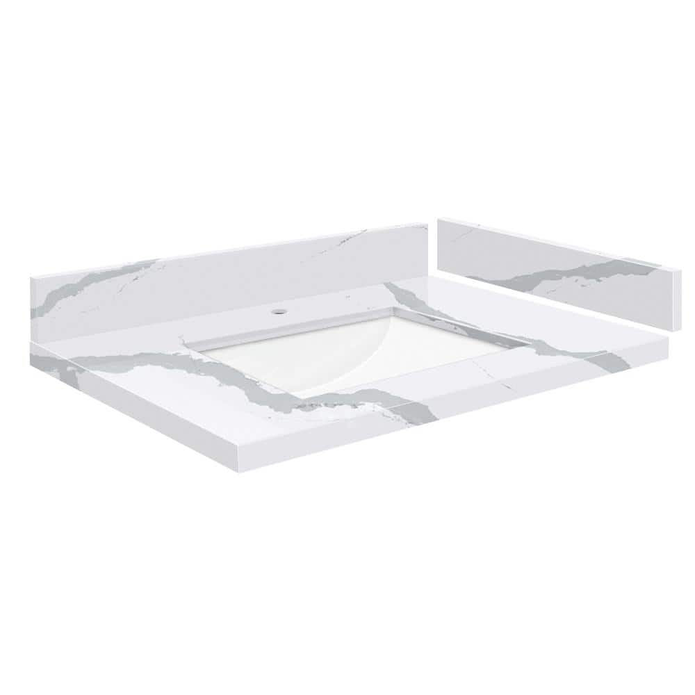 Silestone 28.5 in. W x 22.25 in. D Quartz White Rectangular Single Sink Vanity Top in Bianco Calacatta price history on PriceWatchPro