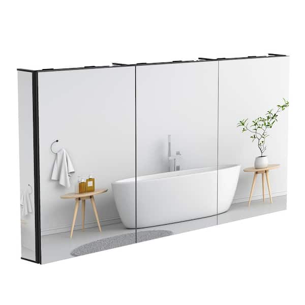 60 in. W x 30 in. H Rectangular Matte Black Aluminum Medicine Cabinet with Mirror Recessed or Surface Wall-Mounted