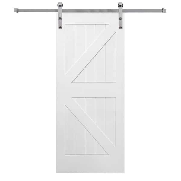 MMI Door 42 in. x 84 in. Primed K-Plank MDF Sliding Barn Door with Hardware Kit