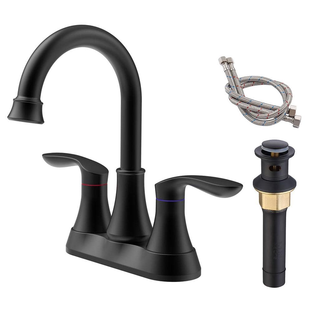 Arc 4 in. Centerset Double Handle High Arc Bathroom Faucet with Drain Kit Included in Matt Black price history on PriceWatchPro