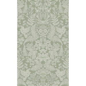 Sage Floral Stitch Damask Shelf Liner Non-Woven Wallpaper Double Roll (57 sq. ft.)