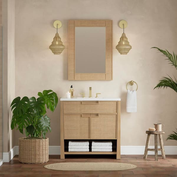 Solene 28.0 in. W x 38.0 in. H Retangular Framed Wall Bathroom Vanity Mirror in Seaside Oak