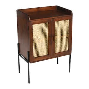 Modern Wood and Metal Bar Cabinet with Cane Panels in Walnut