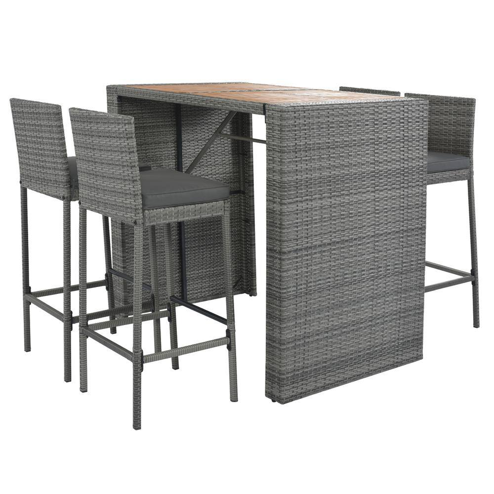 5-Piece Wicker Patio Outdoor Bistro Bar Set with Removable Gray Cushion price history on PriceWatchPro