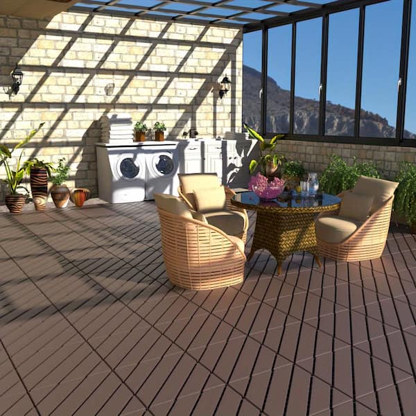 1 ft. x 1 ft. Quick Deck Composite Plastic Interlocking Deck Tile in Brown (44 sq. ft. per Box)