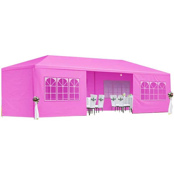 10 ft. x 30 ft. Pink Outdoor Gazebo, Wedding Party Canopy Tent with 8 Removable Sidewalls