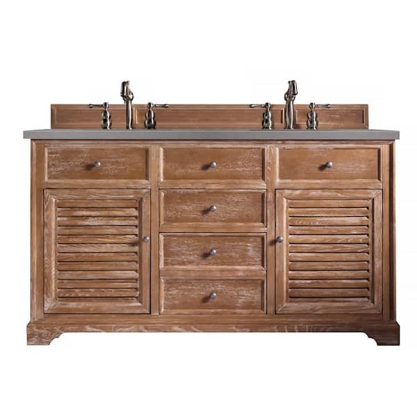 James Martin Vanities Savannah 60 in. W x 23.5 in.D x 34.3 in.H Double Bath Vanity in Driftwood with Quartz Top in Grey Expo