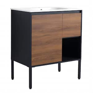 30 in. W x 18.1 in. D x 34 in. H Single Sink Freestanding Bath Vanity in Brown Ebony with White Resin Top