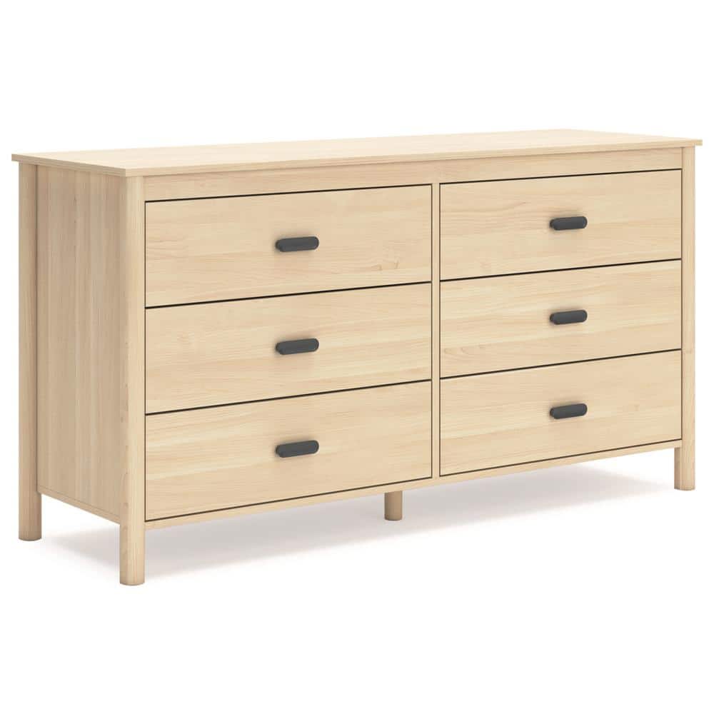 Cabinella Beige Six Drawer Dresser with Metallic Brown Knobs